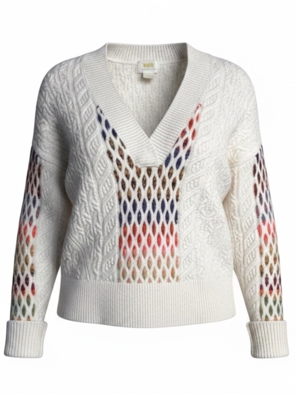 Maeve Anthropologie Lambswool Open Knit Cable Sweater XS Ivory